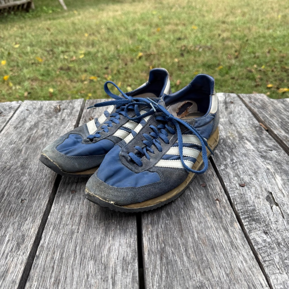 VTG Adidas Running Shoes Blue Suede Nylon Trefoil Logo Mens Clergy Estate Find